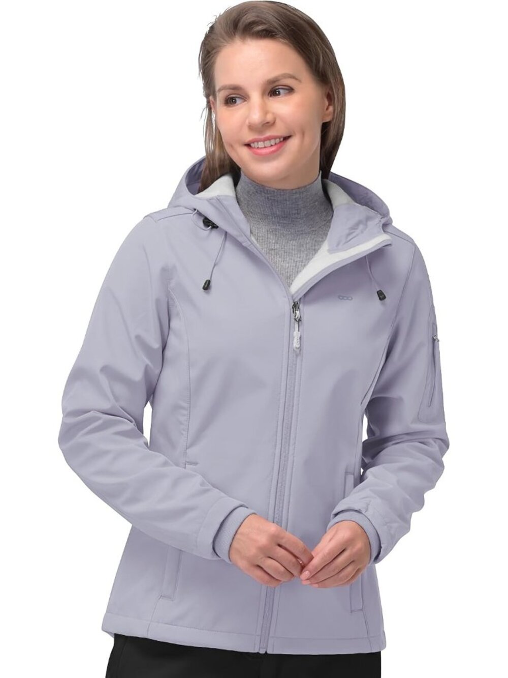 〽️Women's Lilac Purple Hooded Softshell Rain Jacket Fleece Lined